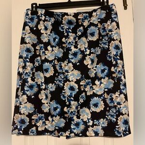Elegant Floral A-Line Skirt; Blue on Black; NWT( White House Black Market